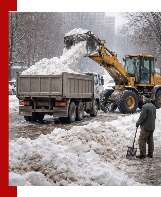 Вывоз снега грузовой техникой в Комсомольске-на-Амуре оперативно и чисто